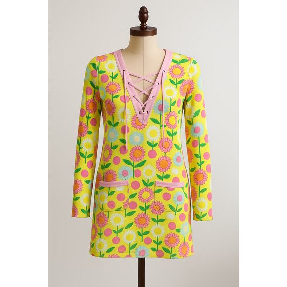 Lilly Pulitzer Other - Lilly Pulitzer Vintage Terry Cloth Long Sleeve Floral Mini Cover Up Dress Yellow